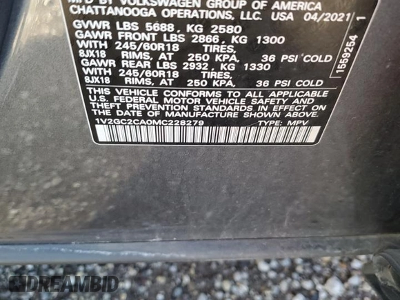 2021 Volkswagen Atlas S с VIN 1V2GC2CA0MC228279, выставлен на аукционе Copart как лот 78244724 с пробегом 26 172 миль миль и Списание • Salvage title. История ставок и продаж доступна на DreamBid. Изображение 14.
