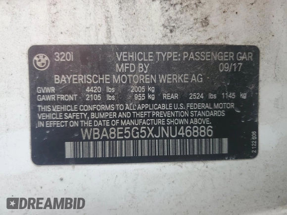 2018 BMW 3 Series 320i xDrive с VIN WBA8E5G5XJNU46886, выставлен на аукционе Copart как лот 64768025 с пробегом 79 271 миль миль и Чистый • Clean title. История ставок и продаж доступна на DreamBid. Изображение 12.