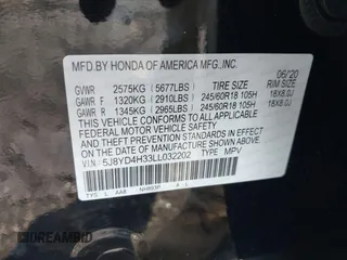 2020 Acura MDX with VIN 5J8YD4H33LL032202, listed as a IAAI auction lot 41892973 with 37,087 mi miles and . Bid and sale history available at DreamBid. Image 9.