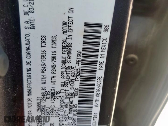 2021 Toyota Tacoma SR with VIN 3TYAX5GN8MT018185, listed as a Copart auction lot 59977895 with 68,149 mi miles and Salvage title. Bid and sale history available at DreamBid. Image 12.
