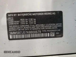 2019 BMW 3 Series 330i xDrive with VIN 3MW5R7J57K8B00679, listed as a Copart auction lot 46289995 with 77,184 mi miles and Non Repairable. Bid and sale history available at DreamBid. Image 12.