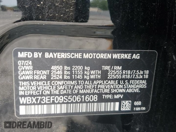 2025 BMW X1 xDrive28i z VIN WBX73EF09S5061608, wystawiony jako Copart lot #58814995 z przebiegiem 6 612 mil mil oraz Szkoda całkowita • Salvage title. Historia ofert i sprzedaży dostępna na DreamBid. Obrazek 14.