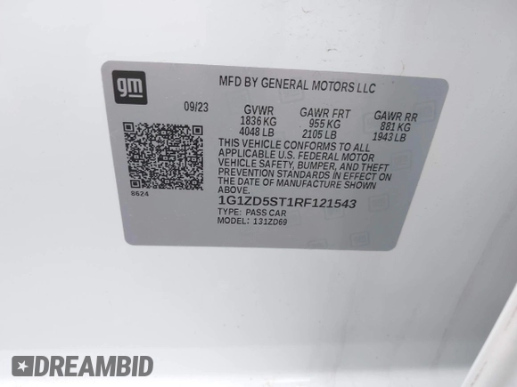 2024 Chevrolet Malibu LT with VIN 1G1ZD5ST1RF121543, listed as a IAAI auction lot 42249689 with 26,882 mi miles and . Bid and sale history available at DreamBid. Image 9.