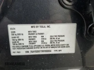 2024 Tesla Model Y Performance with VIN 7SAYGDEF7RF093054, listed as a Copart auction lot 50747985 with 26,907 mi miles and Salvage Title. Bid and sale history available at DreamBid. Image 15.