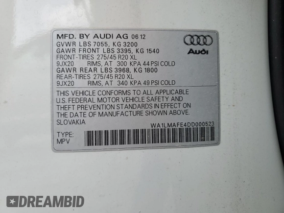 2013 Audi Q7 Premium Plus z VIN WA1LMAFE4DD000523, wystawiony jako Copart lot #60612425 z przebiegiem 190 132 mil mil oraz Czysty tytuł • Clean title. Historia ofert i sprzedaży dostępna na DreamBid. Obrazek 13.