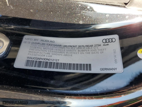2013 Audi S5 Premium Plus with VIN WAUCGAFH3DN012127, listed as a Copart auction lot 81535224 with 58,906 mi miles and Salvage Title. Bid and sale history available at carsss.com. Image 12.