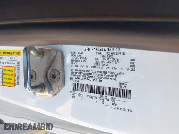 2020 Ford Transit Connect XL с VIN NM0LS7E24L1453169, выставлен на аукционе IAAI как лот 42672594 с пробегом 116 683 миль миль и . История ставок и продаж доступна на DreamBid. Изображение 9.