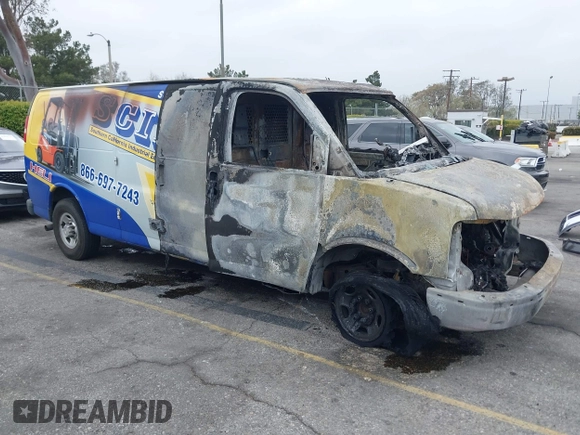 2018 Chevrolet Express Cargo Van with VIN 1GCWGBFP4J1254537, listed as a IAAI auction lot 41894131 with 1 mi miles. Bid and sale history available at carsss.com. Image 1.
