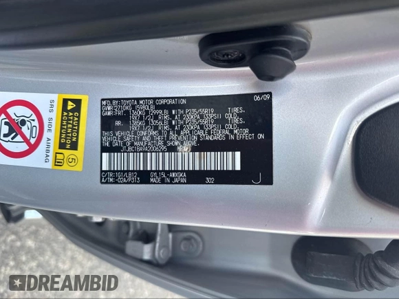 2010 Lexus RX 450h with VIN JTJBC1BA9A2006295, listed as a IAAI auction lot 42238576 with 191,547 mi miles and . Bid and sale history available at DreamBid. Image 9.