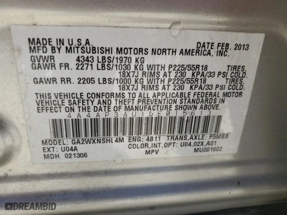 2013 Mitsubishi Outlander Sport ES with VIN 4A4AP3AU1DE015613, listed as a Copart auction lot 48885465 with 191,780 mi miles and Salvage Title. Bid and sale history available at carsss.com. Image 13.