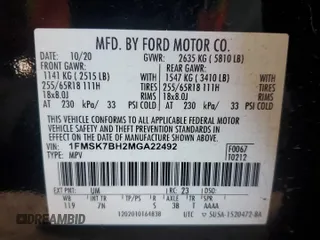 2021 Ford Explorer with VIN 1FMSK7BH2MGA22492, listed as a Copart auction lot 44423345 with 83,402 mi miles and Salvage Title. Bid and sale history available at carsss.com. Image 15.