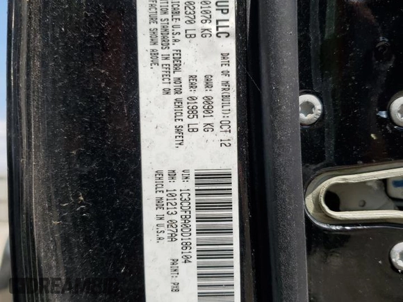 2013 Dodge Dart SXT with VIN 1C3CDFBA0DD186104, listed as a Copart auction lot 51106675 with 86,592 mi miles and Clean Title. Bid and sale history available at DreamBid. Image 12.