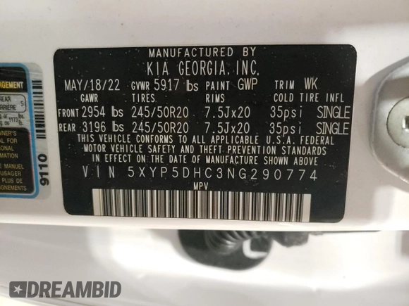 2022 Kia Telluride SX with VIN 5XYP5DHC3NG290774, listed as a Copart auction lot 44410995 with 31,588 mi miles and Salvage Title. Bid and sale history available at carsss.com. Image 13.