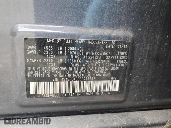 2014 Subaru Outback 2.5i Limited with VIN 4S4BRBKC0E3277752, listed as a Copart auction lot 57913844 with 106,653 mi miles and Salvage Title. Bid and sale history available at carsss.com. Image 15.