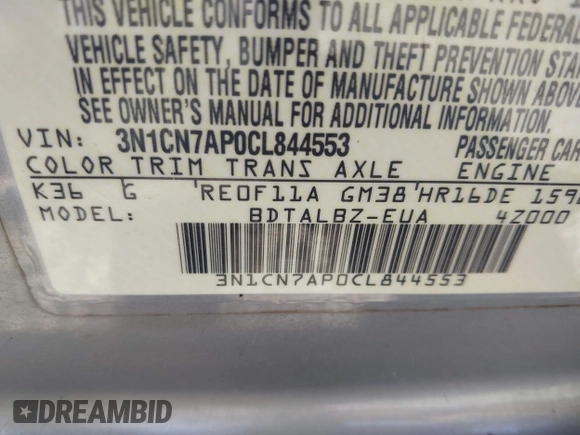2012 Nissan Versa SV with VIN 3N1CN7AP0CL844553, listed as a IAAI auction lot 42375857 with 131,024 mi miles and . Bid and sale history available at DreamBid. Image 9.