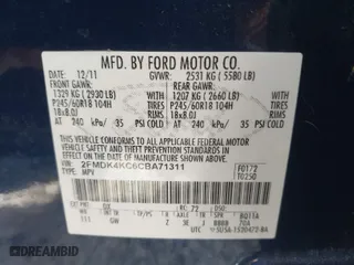 2012 Ford Edge Limited with VIN 2FMDK4KC6CBA71311, listed as a IAAI auction lot 41826540 with 121,406 mi miles. Bid and sale history available at carsss.com. Image 9.