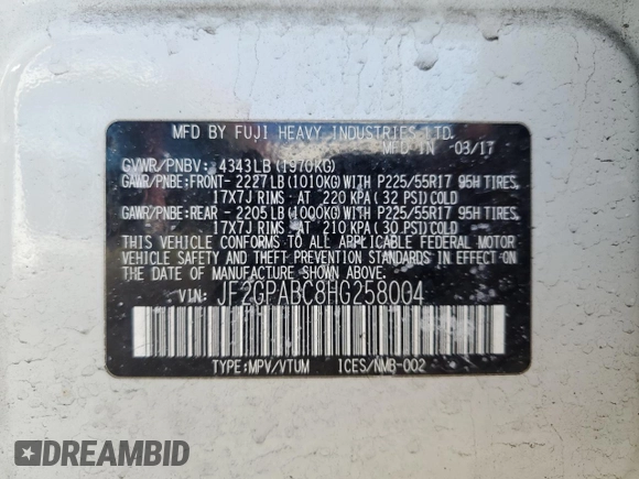 2017 Subaru Crosstrek Premium with VIN JF2GPABC8HG258004, listed as a Copart auction lot 49143975 with 76,456 mi miles and Salvage Title. Bid and sale history available at carsss.com. Image 13.