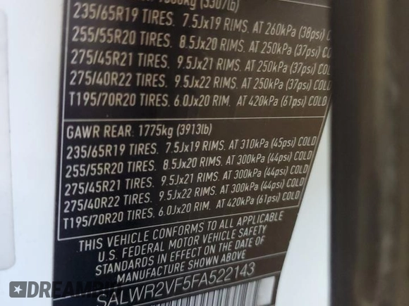2015 Land Rover Range Rover Sport HSE with VIN SALWR2VF5FA522143, listed as a Copart auction lot 63289665 with 131,148 mi miles and Salvage title. Bid and sale history available at DreamBid. Image 13.