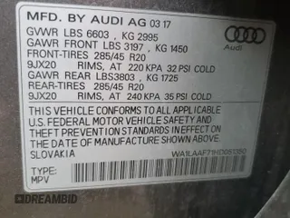 2017 Audi Q7 Premium Plus with VIN WA1LAAF71HD051350, listed as a Copart auction lot 53358465 with 64,189 mi miles and Salvage title. Bid and sale history available at DreamBid. Image 14.
