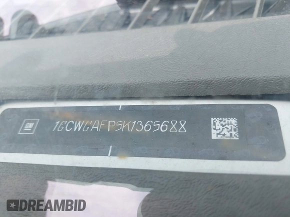 2019 Chevrolet Express Cargo с VIN 1GCWGAFP5K1365688, выставлен на аукционе IAAI как лот 42423135 с пробегом 216 450 миль миль и . История ставок и продаж доступна на DreamBid. Изображение 9.