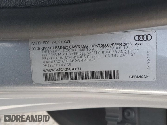 2016 Audi A7 Premium Plus z VIN WAUWGAFC4GN078871, wystawiony jako Copart lot #48402175 z przebiegiem 96 099 mil mil oraz Szkoda całkowita • Salvage title. Historia ofert i sprzedaży dostępna na DreamBid. Obrazek 15.