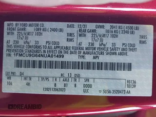 2022 Ford Escape SE с VIN 1FMCU9G64NUA01499, выставлен на аукционе IAAI как лот 41968465 с пробегом 15 754 миль миль и . История ставок и продаж доступна на DreamBid. Изображение 9.