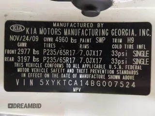 2011 Kia Sorento LX with VIN 5XYKTCA14BG007524, listed as a IAAI auction lot 41251094 with 150,053 mi miles. Bid and sale history available at carsss.com. Image 9.