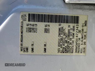 2014 Nissan Maxima S with VIN 1N4AA5AP1EC472343, listed as a Copart auction lot 87452044 with 125,078 mi miles and Non Repairable. Bid and sale history available at DreamBid. Image 12.