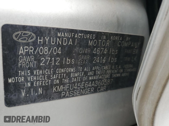 2004 Hyundai XG z VIN KMHFU45E64A360587, wystawiony jako Copart lot #43039875 z przebiegiem 118 818 mil mil oraz Czysty tytuł • Clean title. Historia ofert i sprzedaży dostępna na DreamBid. Obrazek 12.