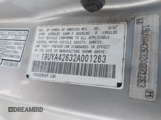 2002 Acura CL Type S with VIN 19UYA42632A001263, listed as a IAAI auction lot 41983091 with 1 mi miles. Bid and sale history available at carsss.com. Image 9.