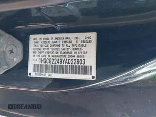2000 Honda Accord LX z VIN 1HGCG2249YA022803, wystawiony jako IAAI lot #42048824 z przebiegiem 246 773 mil mil oraz . Historia ofert i sprzedaży dostępna na DreamBid. Obrazek 9.