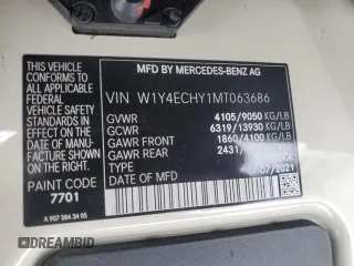 2021 Mercedes-Benz Sprinter Cargo with VIN W1Y4ECHY1MT063686, listed as a Copart auction lot 85093344 with 387,977 mi miles and Salvage Title. Bid and sale history available at carsss.com. Image 10.