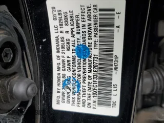 2020 Honda Civic Sedan EX with VIN 19XFC1F33LE207731, listed as a Copart auction lot 48042755 with 69,956 mi miles and Salvage Title. Bid and sale history available at carsss.com. Image 14.