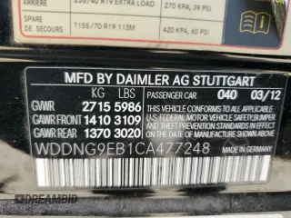 2012 Mercedes-Benz S 550 with VIN WDDNG9EB1CA477248, listed as a Copart auction lot 56546595 with 128,973 mi miles and Salvage title. Bid and sale history available at DreamBid. Image 13.
