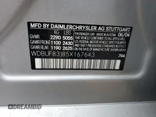 2005 Mercedes-Benz E 500 z VIN WDBUF83J85X167643, wystawiony jako Copart lot #58671375 z przebiegiem 195 835 mil mil oraz Nie do naprawy • Non repairable. Historia ofert i sprzedaży dostępna na DreamBid. Obrazek 12.