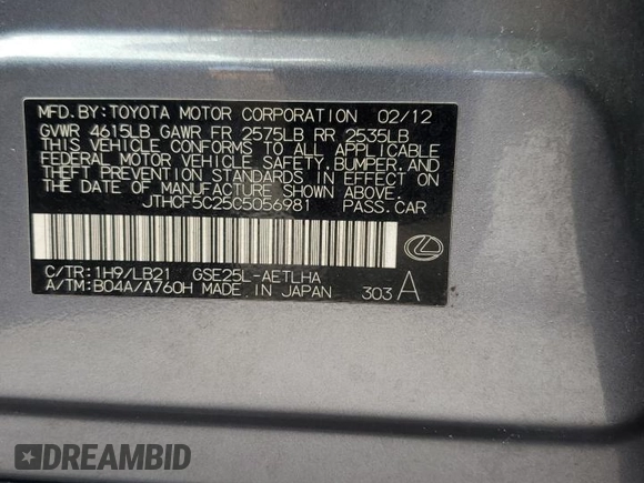 2012 Lexus IS 250 z VIN JTHCF5C25C5056981, wystawiony jako Copart lot #59938865 z przebiegiem 263 985 mil mil oraz Szkoda całkowita • Salvage title. Historia ofert i sprzedaży dostępna na DreamBid. Obrazek 13.