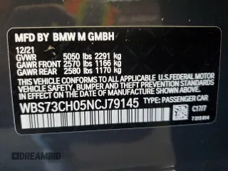 2022 BMW 5 Series with VIN WBS73CH05NCJ79145, listed as a Copart auction lot 78401254 with Not provided miles and Salvage title. Bid and sale history available at DreamBid. Image 13.
