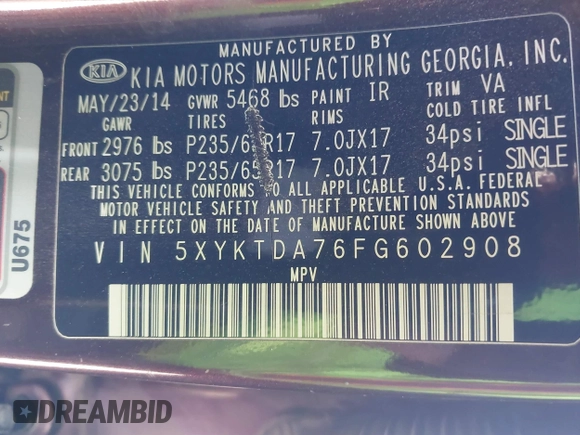 2015 Kia Sorento LX with VIN 5XYKTDA76FG602908, listed as a IAAI auction lot 41501885 with 181,047 mi miles. Bid and sale history available at carsss.com. Image 9.