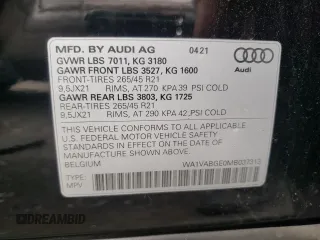 2021 Audi e-tron Prestige with VIN WA1VABGE0MB037313, listed as a Copart auction lot 60753503 with 33,074 mi miles. Bid and sale history available at carsss.com. Image 13.