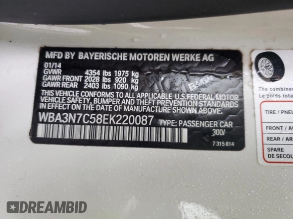 2014 BMW 4 Series 428i with VIN WBA3N7C58EK220087, listed as a Copart auction lot 45094625 with Not Provided miles and Salvage Title. Bid and sale history available at DreamBid. Image 14.