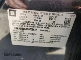 2012 GMC Terrain SLT-1 z VIN 2GKALUEK7C6268637, wystawiony jako Copart lot #48891485 z przebiegiem 192 091 mil mil oraz Nie do naprawy • Non repairable. Historia ofert i sprzedaży dostępna na DreamBid. Obrazek 13.
