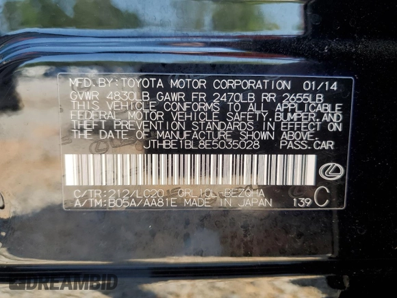 2014 Lexus GS 350 with VIN JTHBE1BL8E5035028, listed as a Copart auction lot 52447795 with 41,766 mi miles and Salvage Title. Bid and sale history available at carsss.com. Image 14.