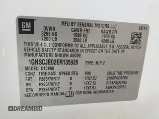 2014 Chevrolet Suburban LT with VIN 1GNSCJE02ER135926, listed as a IAAI auction lot 40675403 with 240,683 mi miles. Bid and sale history available at carsss.com. Image 9.