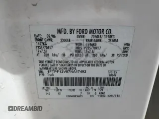 2007 Ford F-150 XL with VIN 1FTPF12V87NA17492, listed as a Copart auction lot 50325105 with 398,205 mi miles and Salvage Title. Bid and sale history available at carsss.com. Image 12.