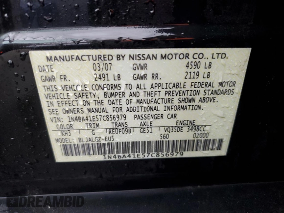 2007 Nissan Maxima 3.5 SE with VIN 1N4BA41E57C856979, listed as a Copart auction lot 69863534 with 51,352 mi miles and Salvage Title. Bid and sale history available at carsss.com. Image 12.