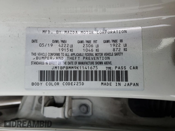 2019 Mazda Mazda3 Hatchback w/Preferred Pkg with VIN JM1BPBMM9K1141675, listed as a Copart auction lot 83871444 with 86,861 mi miles and Salvage Title. Bid and sale history available at carsss.com. Image 12.