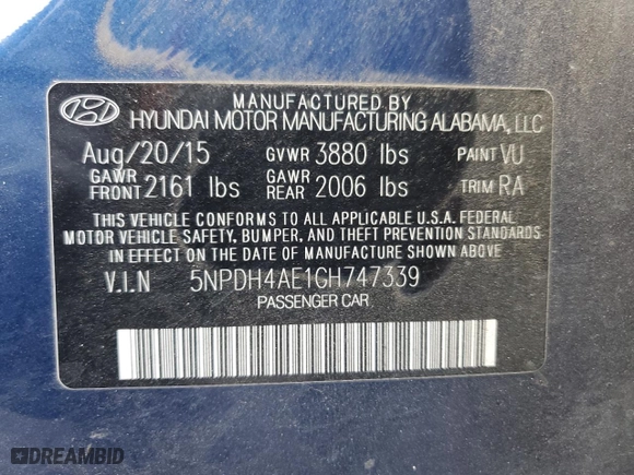 2016 Hyundai Elantra SE with VIN 5NPDH4AE1GH747339, listed as a Copart auction lot 42312145 with 143,531 mi miles and Salvage Title. Bid and sale history available at carsss.com. Image 12.