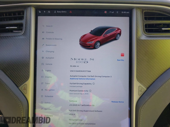 2018 Tesla Model S 75D z VIN 5YJSA1E20JF277384, wystawiony jako IAAI lot #42680941 z przebiegiem 50 464 mil mil oraz . Historia ofert i sprzedaży dostępna na DreamBid. Obrazek 7.