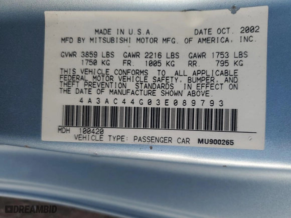 2003 Mitsubishi Eclipse GS with VIN 4A3AC44G03E089793, listed as a Copart auction lot 78632624 with 110,100 mi miles and Salvage Title. Bid and sale history available at carsss.com. Image 12.