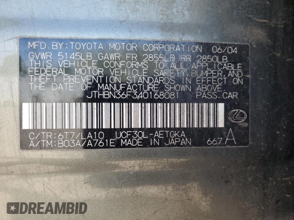 2004 Lexus LS 430 z VIN JTHBN36F340168081, wystawiony jako Copart lot #56130145 z przebiegiem 313 818 mil mil oraz Szkoda całkowita • Salvage title. Historia ofert i sprzedaży dostępna na DreamBid. Obrazek 12.
